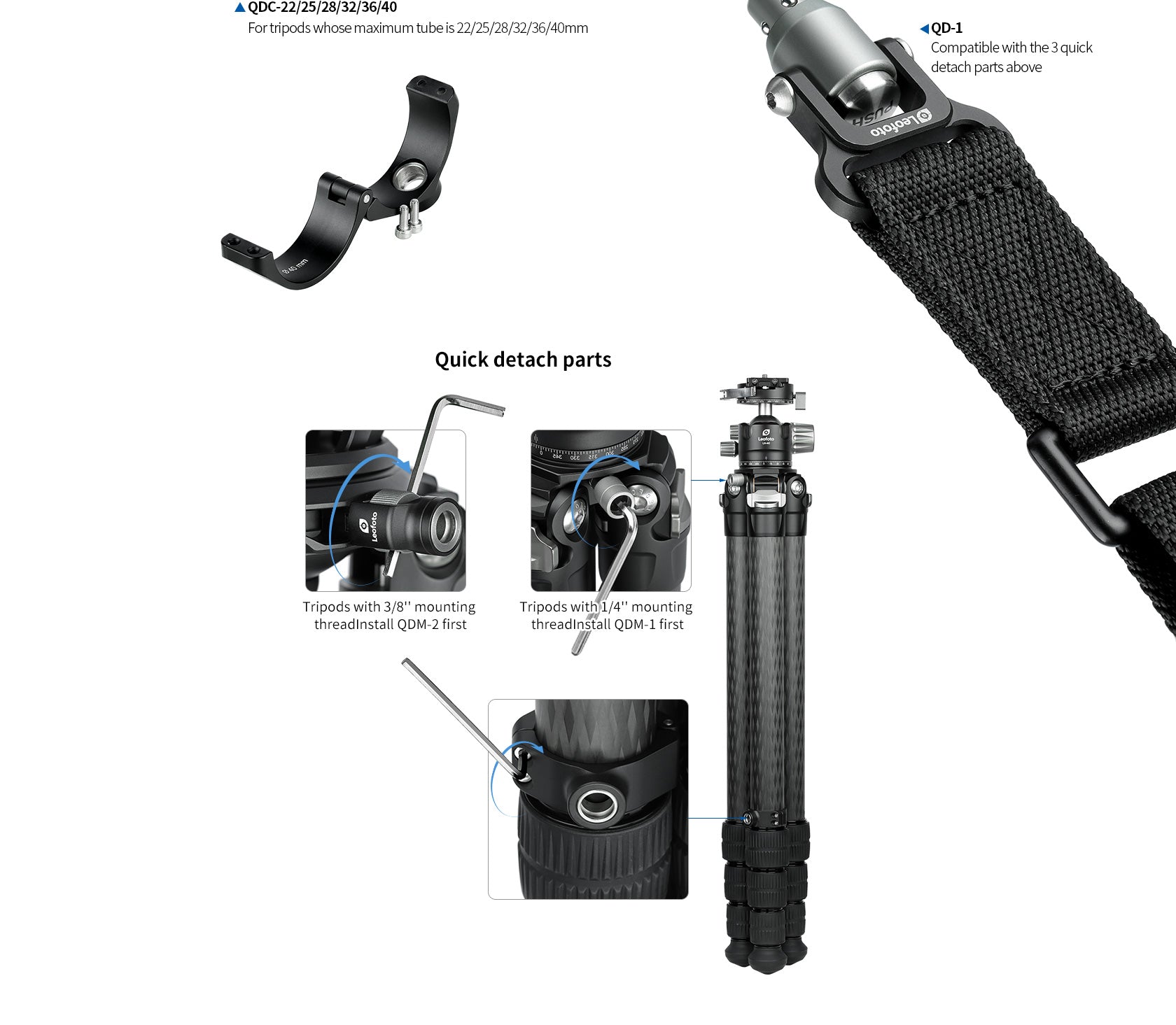 Leofoto Strap-36LM Push Button Quick Detach Modular Tripod Strap