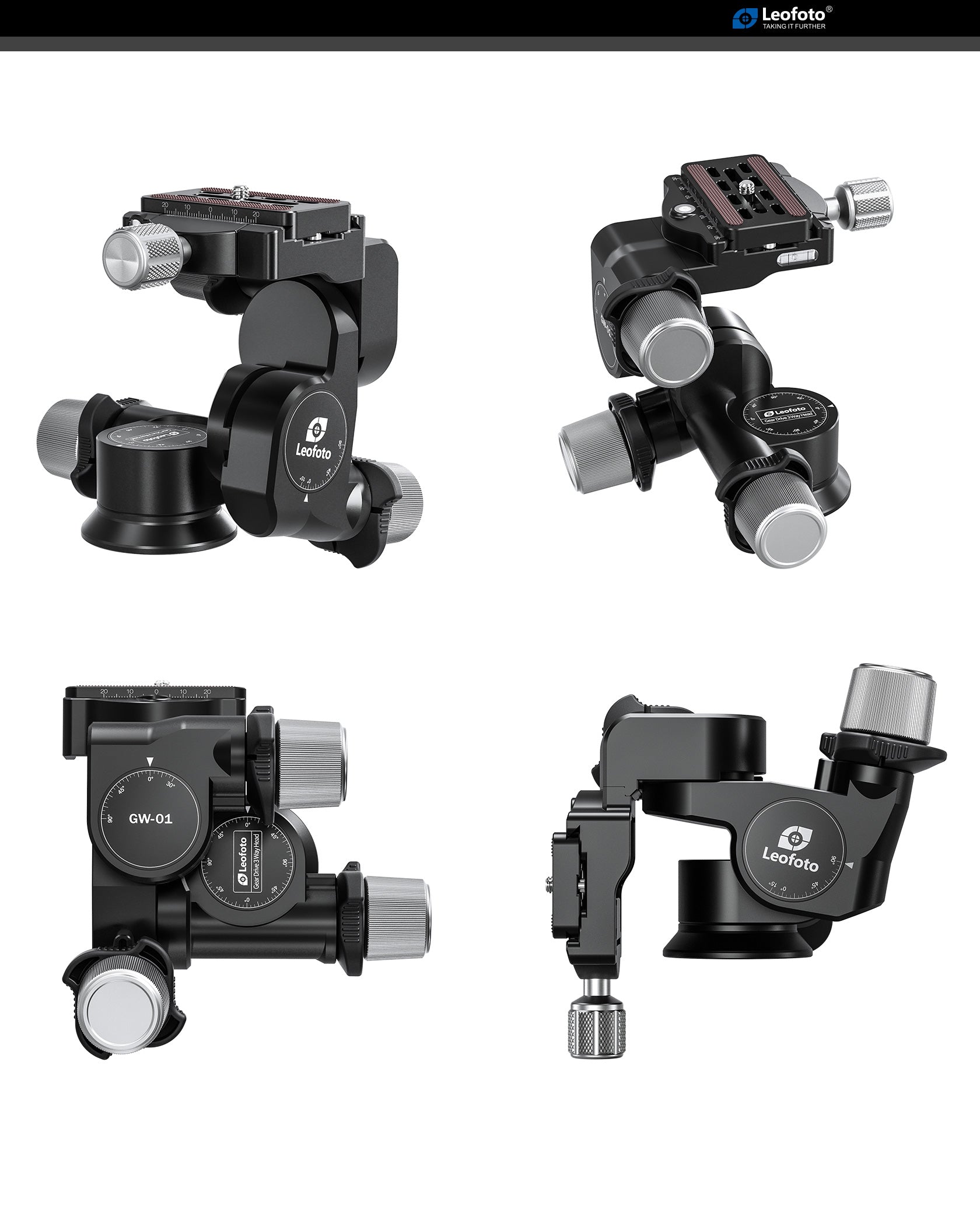 Leofoto GW-01 3-Way Gear Head with QR Plate Arca Compatible