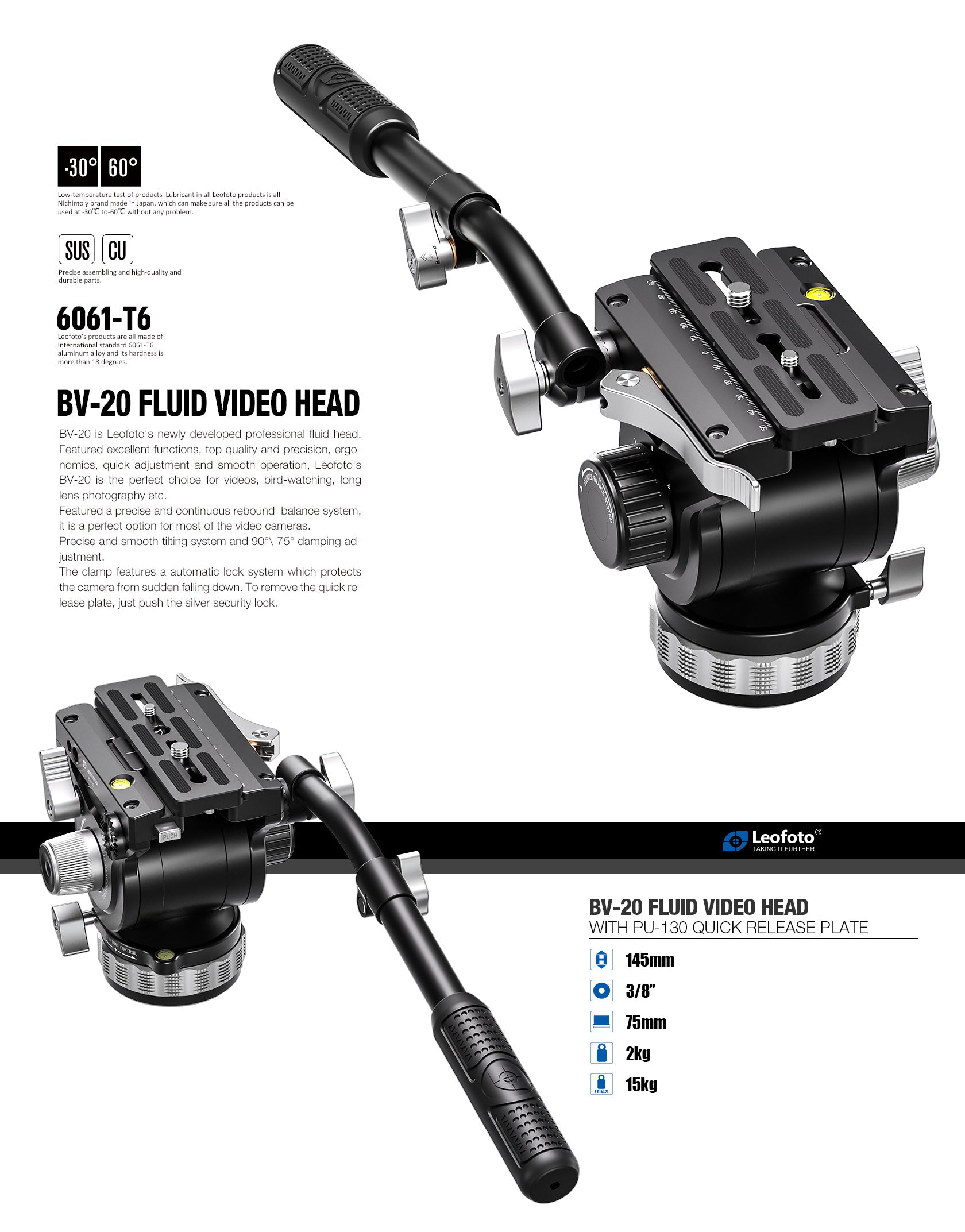 Leofoto BV-20 Fluid Tripod Head with QR Plate Arca Compatible
