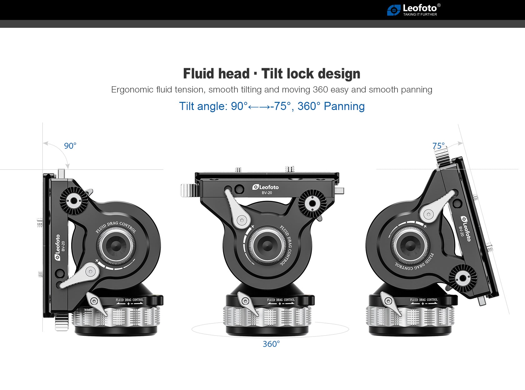 Leofoto BV-20 Fluid Tripod Head with QR Plate Arca Compatible