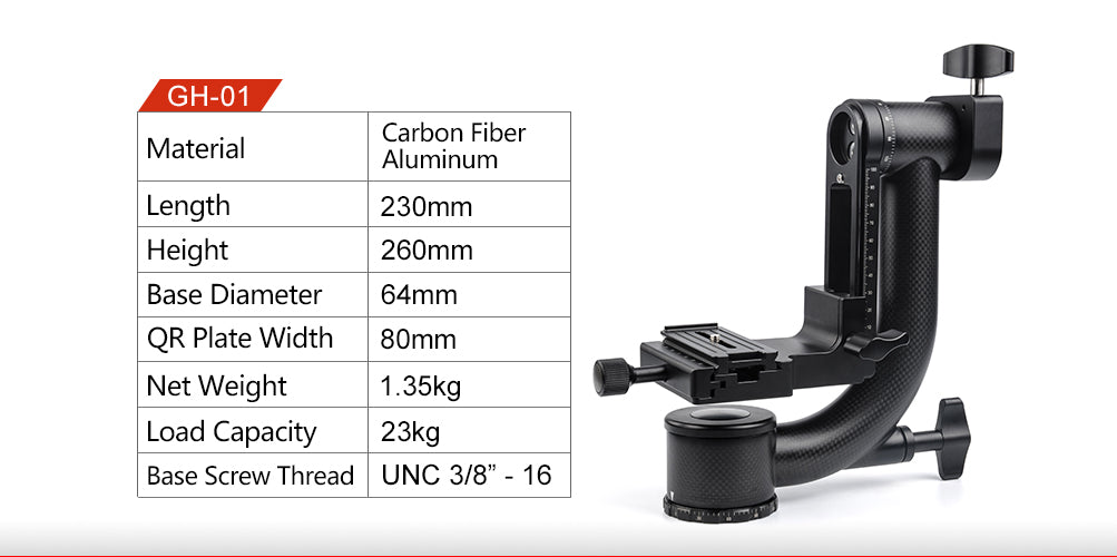 SUNWAYFOTO GH-01 Carbon Fiber 360 Degree Panoramic Camera Ball Head Gimbal Head