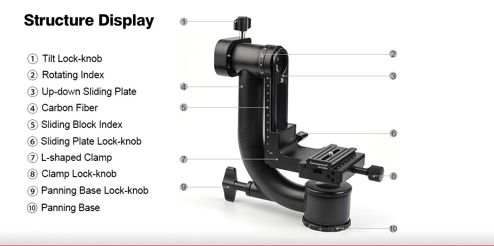 SUNWAYFOTO GH-01 Carbon Fiber 360 Degree Panoramic Camera Ball Head Gimbal Head