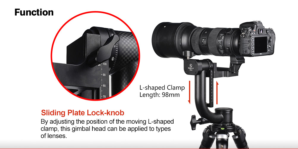 SUNWAYFOTO GH-01 Carbon Fiber 360 Degree Panoramic Camera Ball Head Gimbal Head