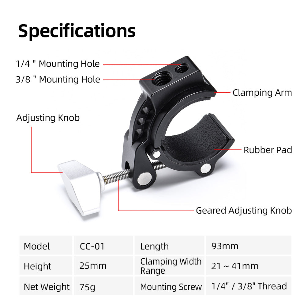 Sunwayfoto Super Clamp for Round Tubes ,Phone, DJI OSMO , Gopro , Bicycle