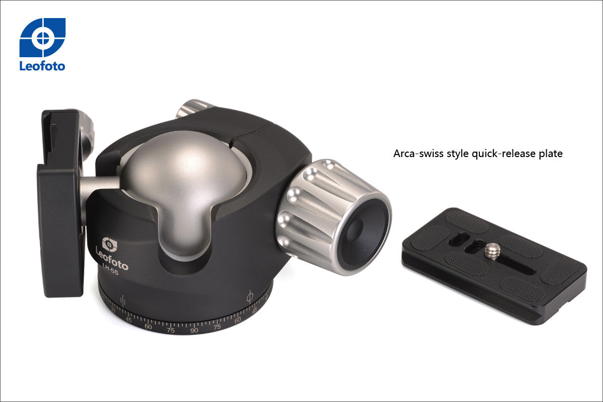 LEOFOTO LH-55 Low Profile Ball Head Arca / RRS Compatible w Independent Pan Lock