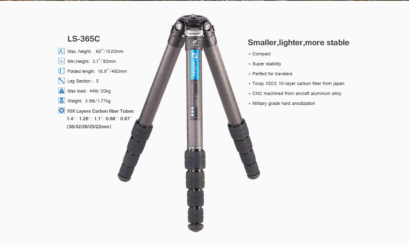 Leofoto LS-365C + PG-1 Professional Carbon Fiber Tripod with Gimbal Head