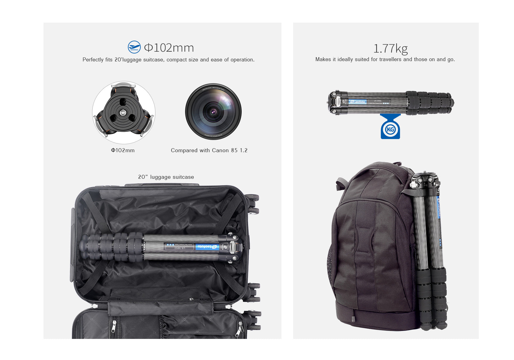 Leofoto LS-365C + PG-1 Professional Carbon Fiber Tripod with Gimbal Head