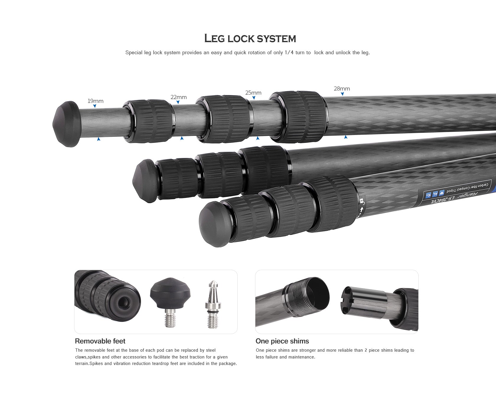 Leofoto LS-284CVL Carbon Fibre Ranger Series Tripod With Tiltable Center Column