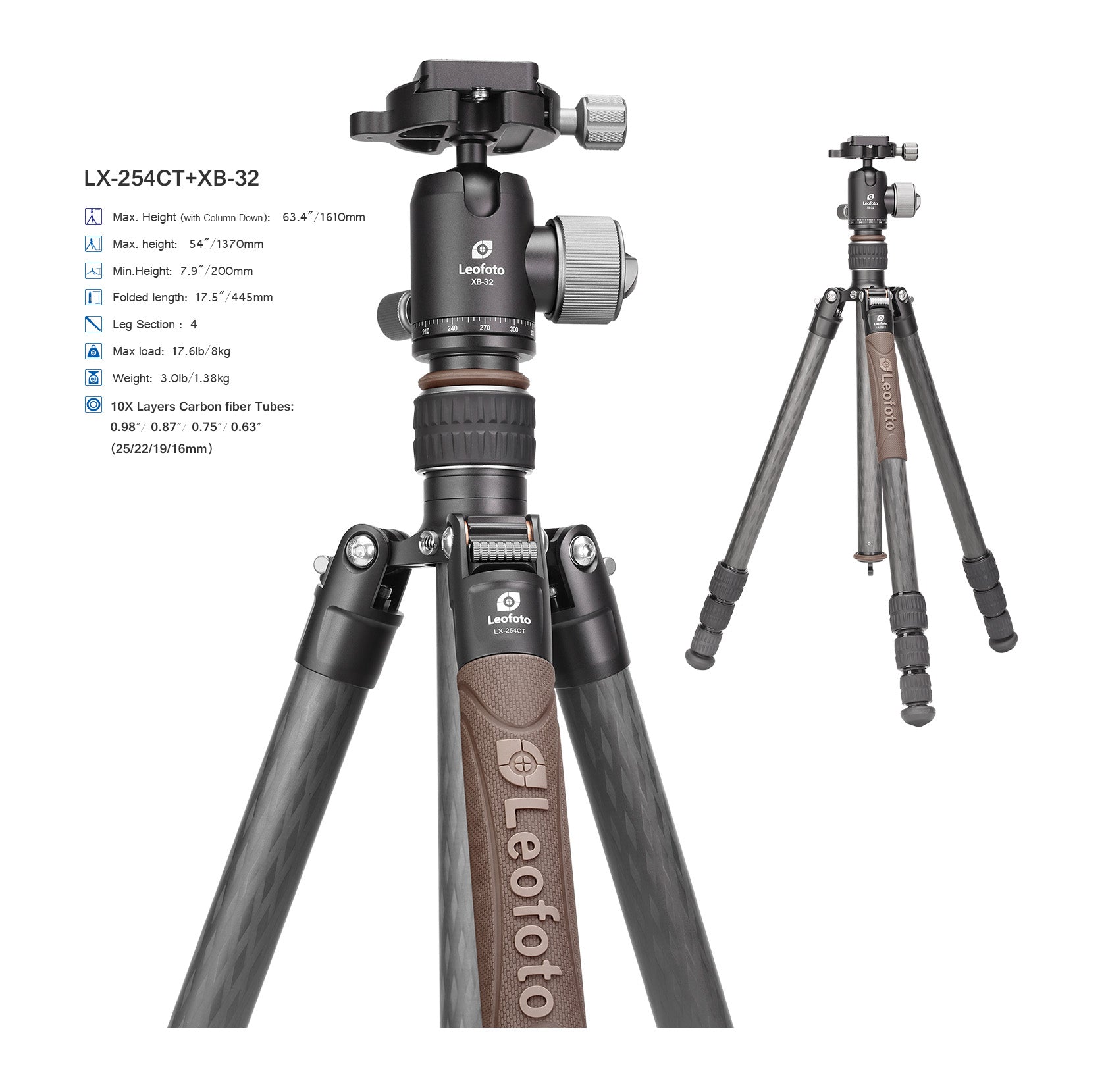 Leofoto LX-254CT Carbon Fibre Tripod With XB-32 Ballhead