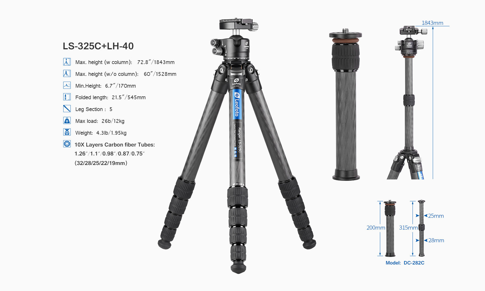 Leofoto LS-325C with LH-40 Head  Ranger Series Tripod Kit