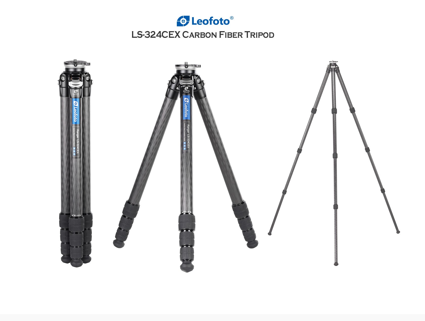 Leofoto LS-324CEX Ranger Series Portable Carbon Fiber Tripod 4 Section + Built-in Leveling Base 15° Tilt