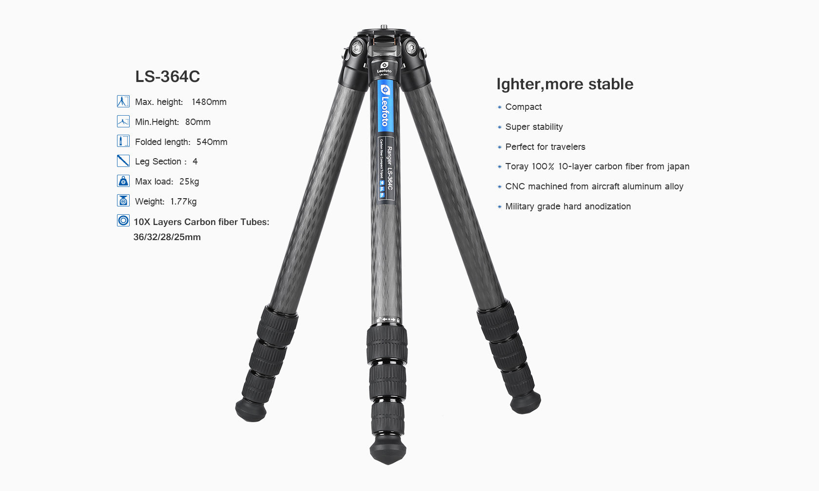Leofoto LS-364C Ranger Series Professional Carbon Fiber Tripod
