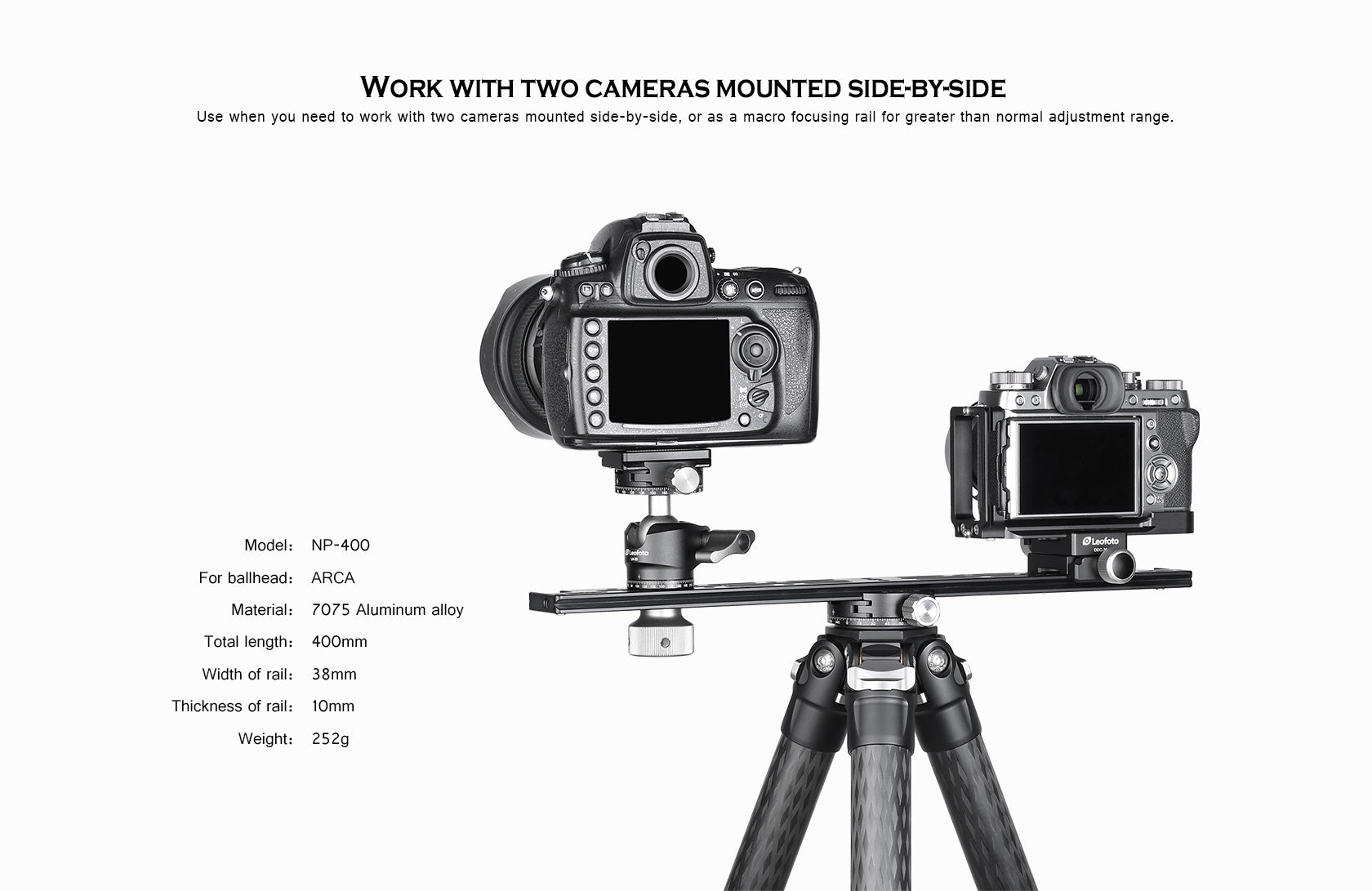 Leofoto NP-400 Multi-Purpose Rails for Two Cameras