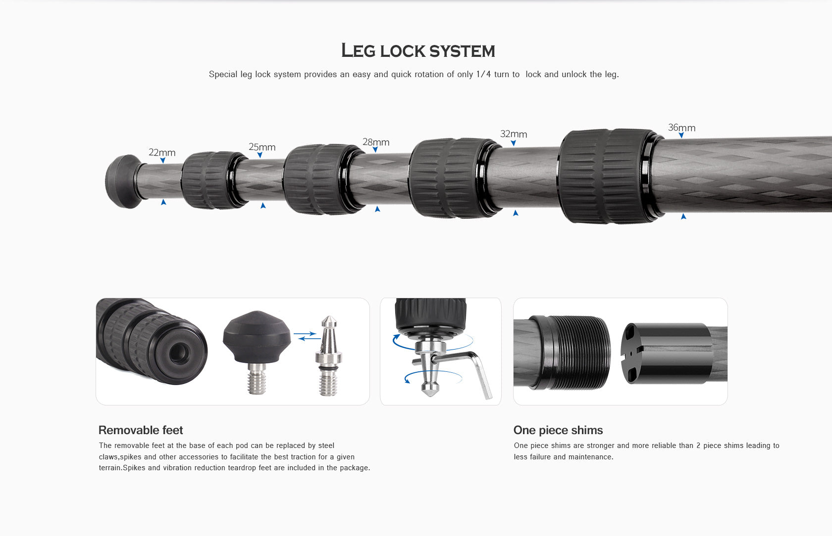Leofoto LS-365CEX Ranger Series Portable Carbon Fiber Tripod 5 Section + Built-in Leveling Base 15° Tilt
