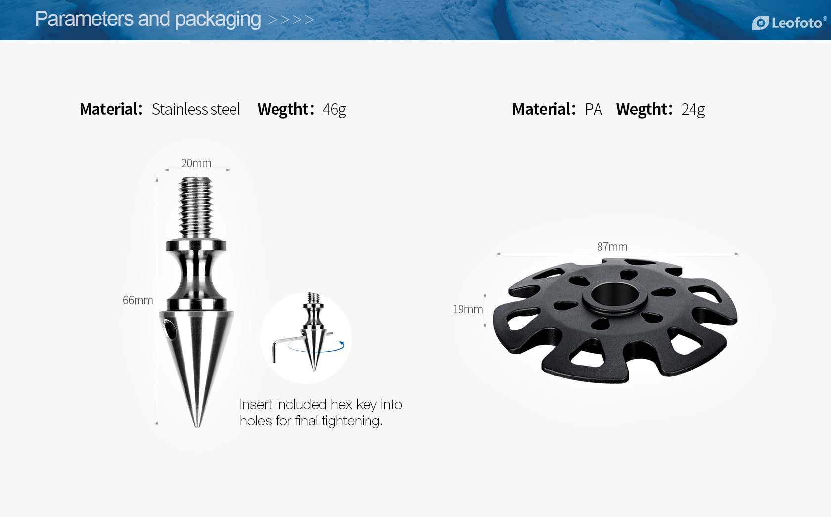 Leofoto TFW Multi-functional Replacement Feet, Set of 3 Spikes With Snow shoes