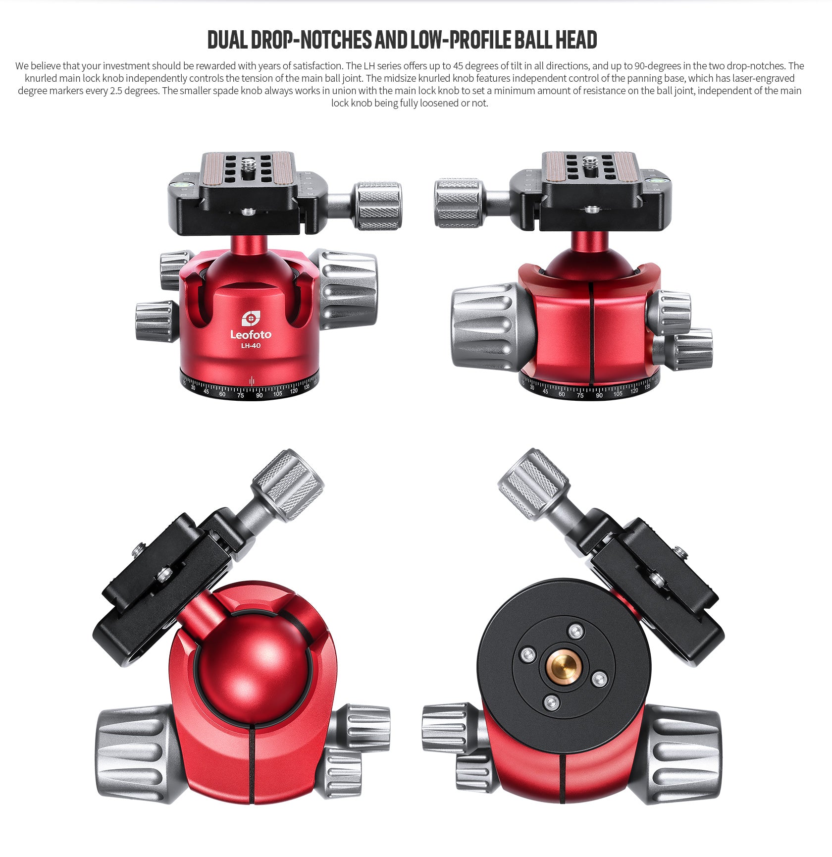 LEOFOTO LA-324C+LH-40 (Red) Athena Series Carbon Fiber Tripod + Ballhead