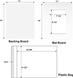 Pack of 25 sets of 11x14  for 8x10 Photo White Mat Matte Board with Backing Board Core Bevel Cut