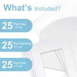 Pack of 25 sets of 11x14  for 8x10 Photo White Mat Matte Board with Backing Board Core Bevel Cut