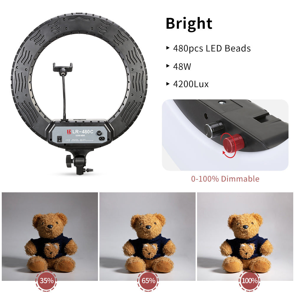Jinbei LR-480C LED Ring Light with L-180 Light Stand (18") KIT