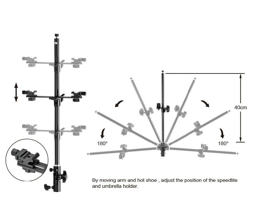 Flash Bracket with Two Hot Shoe Adjustable for Light Stand