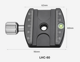 Leofoto LHC-60 60mm Screw-Knob Pro Clamp with Plate/ARCA/RRS Ball Head Compatible