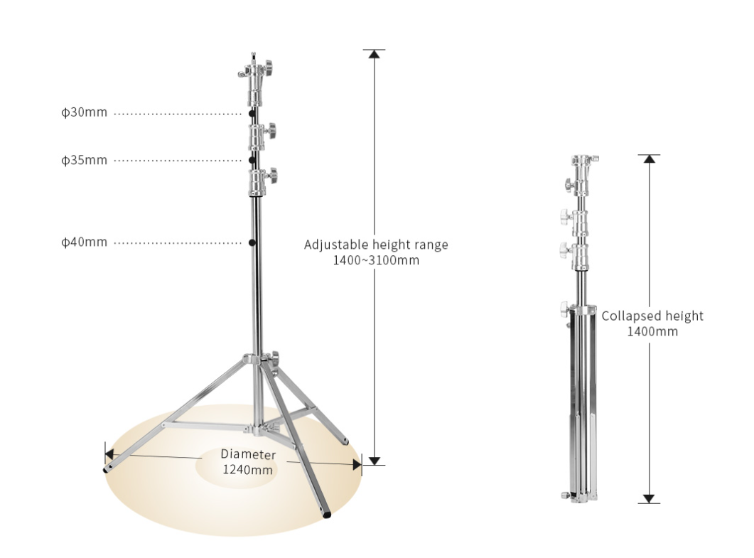 Photoys Heavy-Duty MF-3000F Steel Light Stand (10.2')