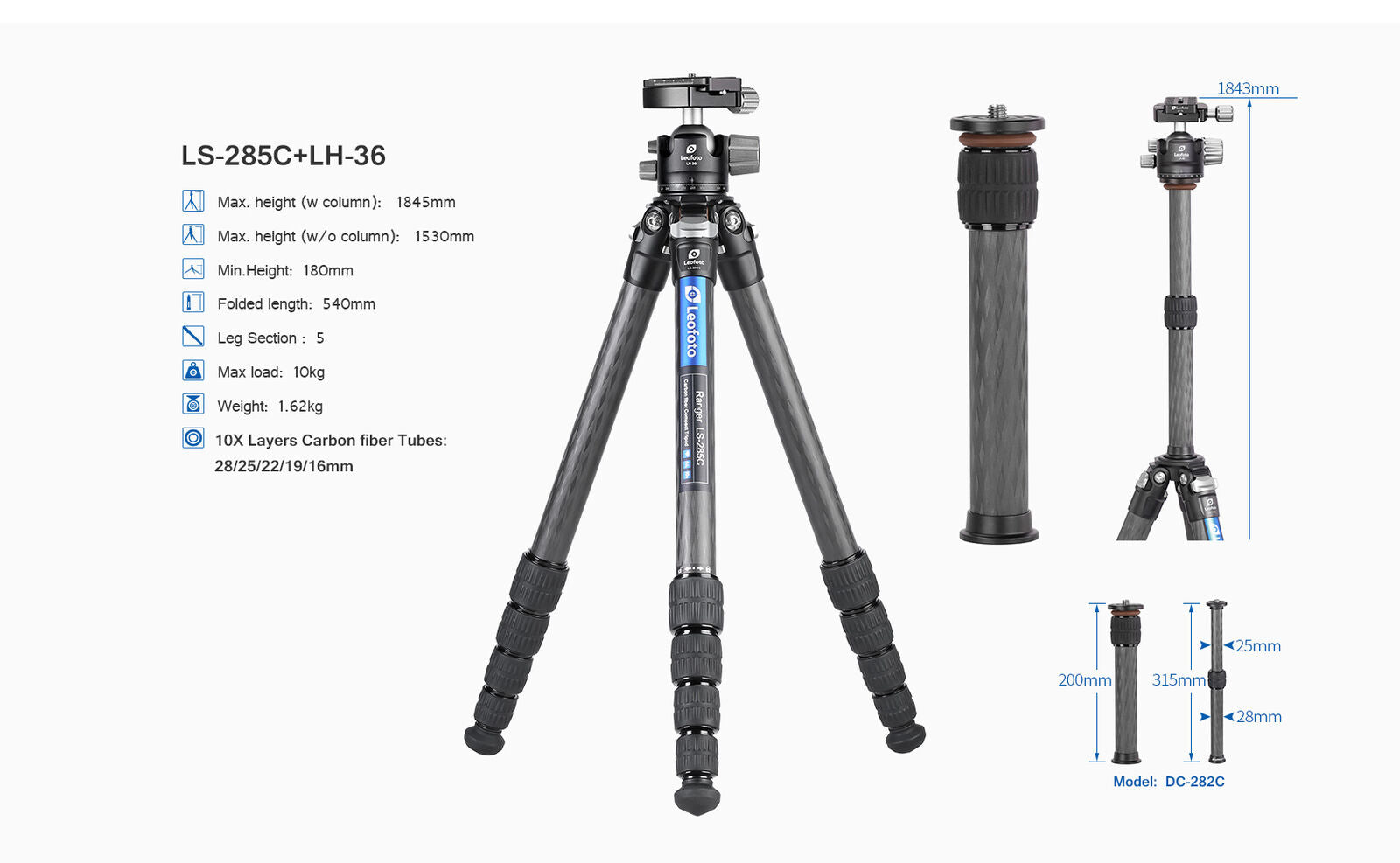 Leofoto LS-285C with LH-36 Head  Ranger Series Tripod Kit