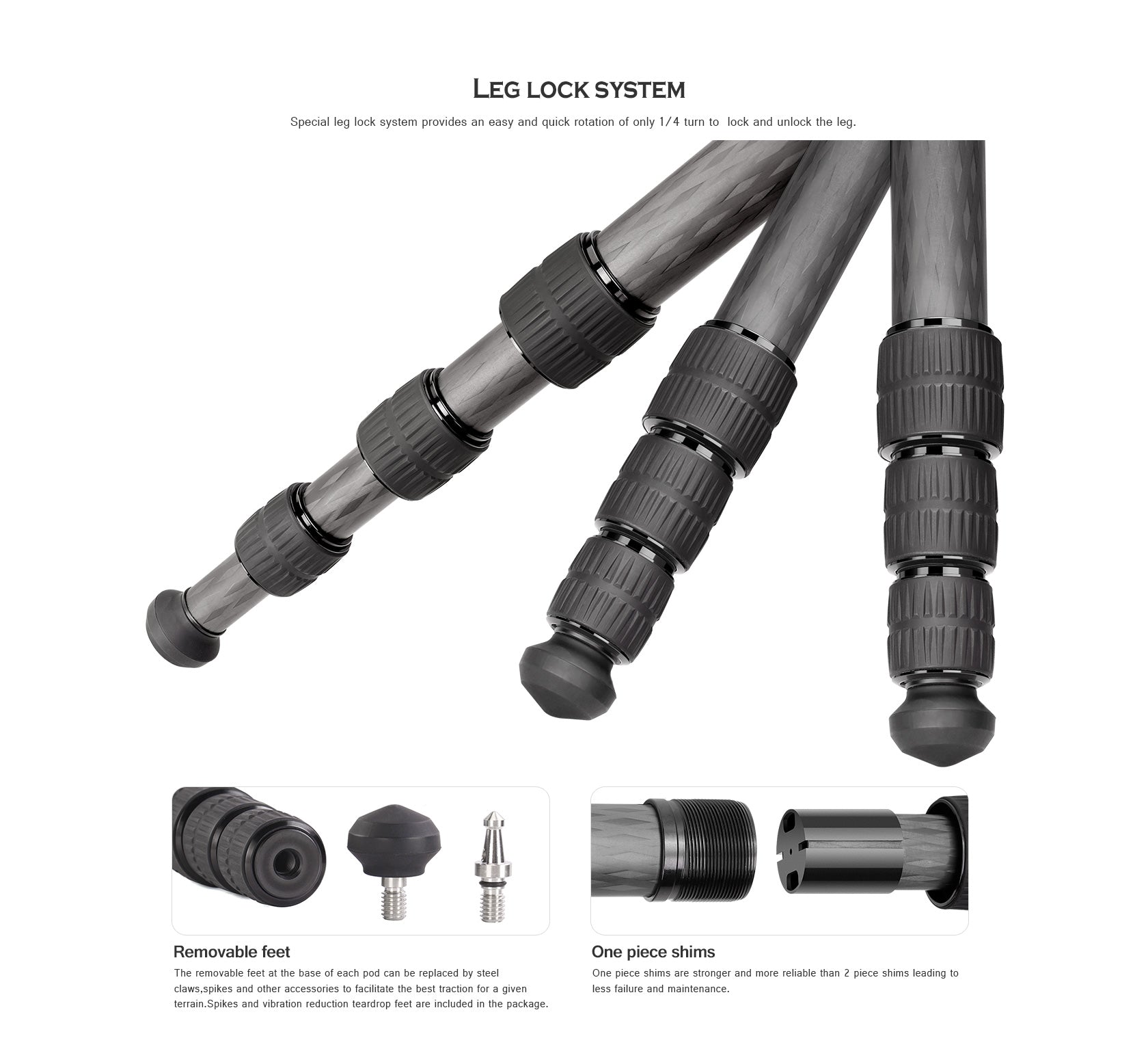 Leofoto LS-324CEX Ranger Series Portable Carbon Fiber Tripod 4 Section + Built-in Leveling Base 15° Tilt