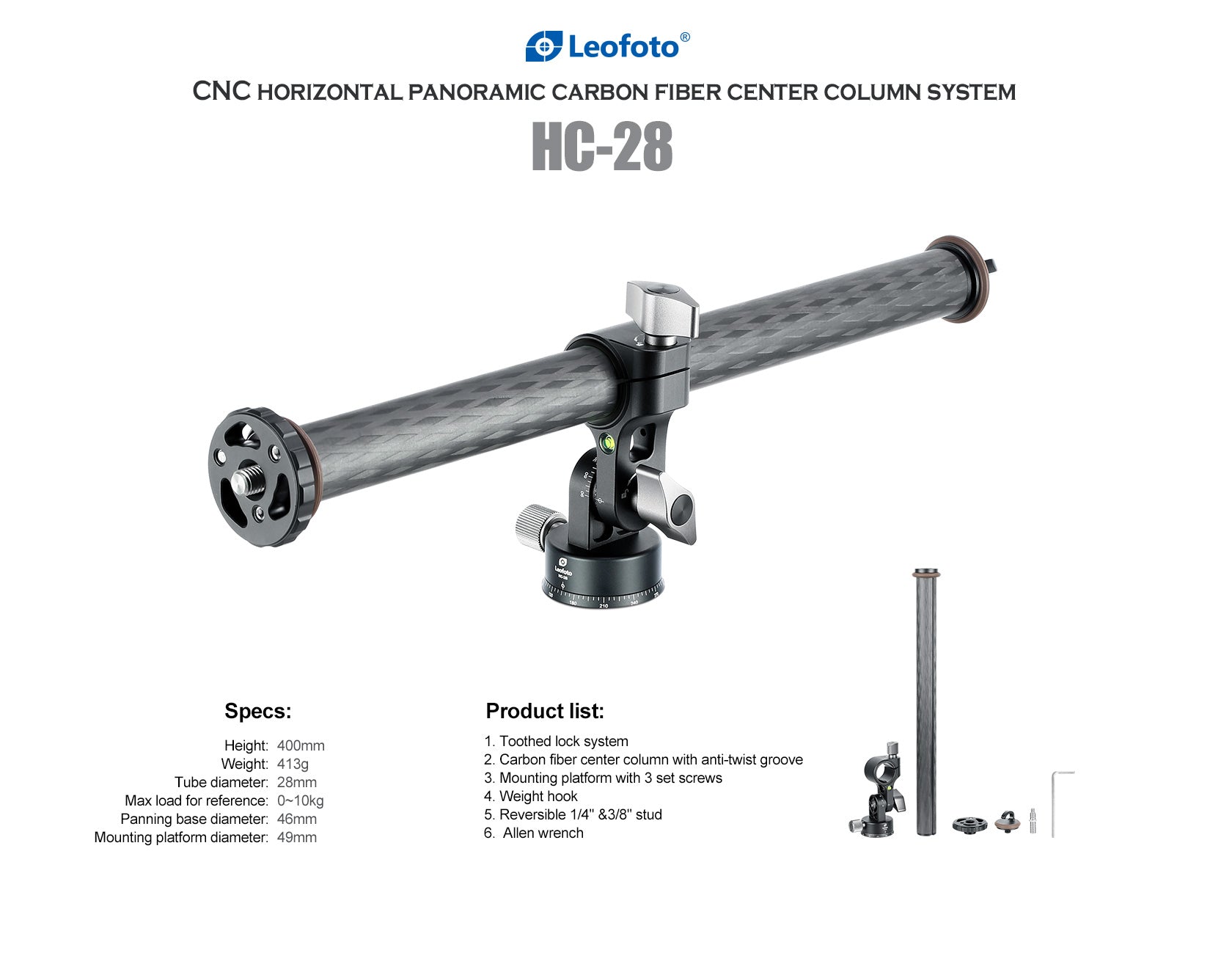 Leofoto HC-28 CNC horizontal panoramic carbon fiber center column system