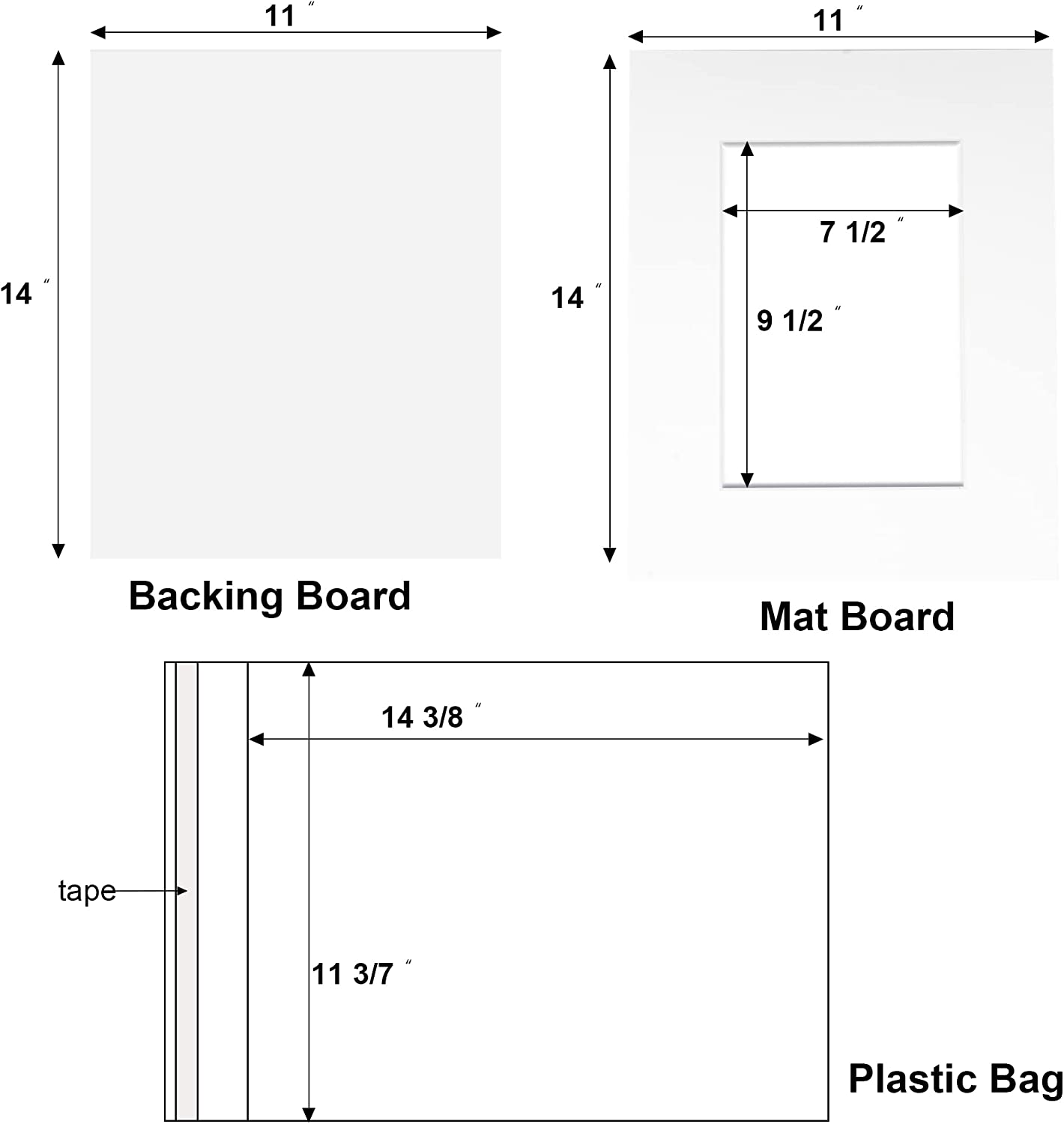 Pack of 25 sets of 11x14  for 8x10 Photo White Mat Matte Board with Backing Board Core Bevel Cut