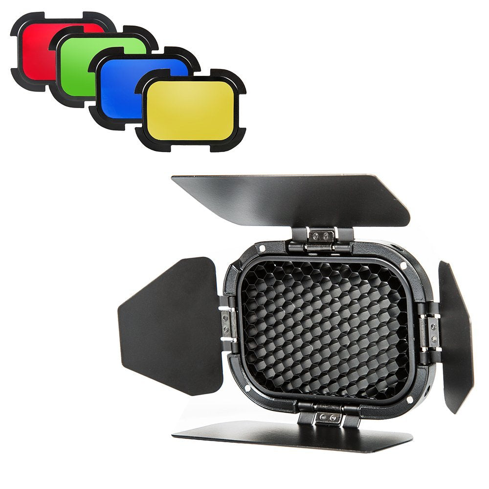 Good BD-07 Barndoor Kit with Honeycomb and 4 Color Gels for AD200 Speedlight Head