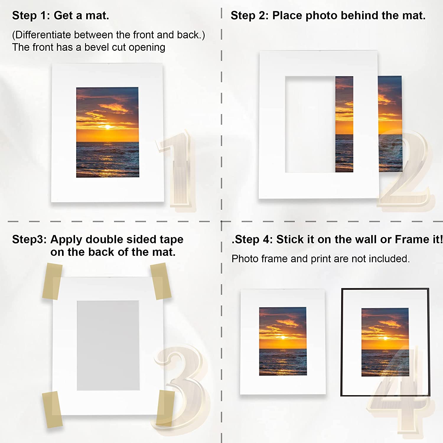 Pack of 25 sets of 8X10  for 5x7 Photo White Mat Matte Board with Backing Board Core Bevel Cut