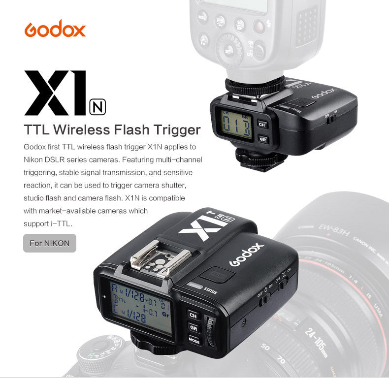Godox X1N 2.4GHz TTL Wireless Flash Trigger + Receiver Kit For Nikon Compatible with AD360II TT685N
