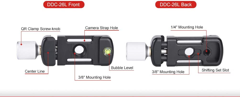 Sunwayfoto DDC-26 26mm Mini Clamp Arca Bouton à vis compatible