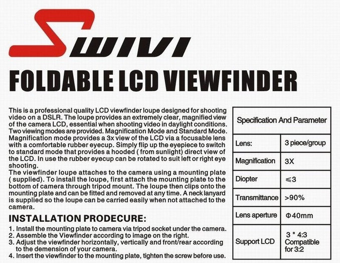 SWIVI 3X MAGNIFICATION FOLDABLE LCD VIEWFINDER
