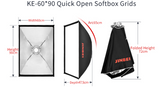 24"X 36" Easy Setup Carry Foldable EZ Softbox Fr Bowens Lightrein Jinbei / Goldenshell Calumet JTL Interfit With Grid